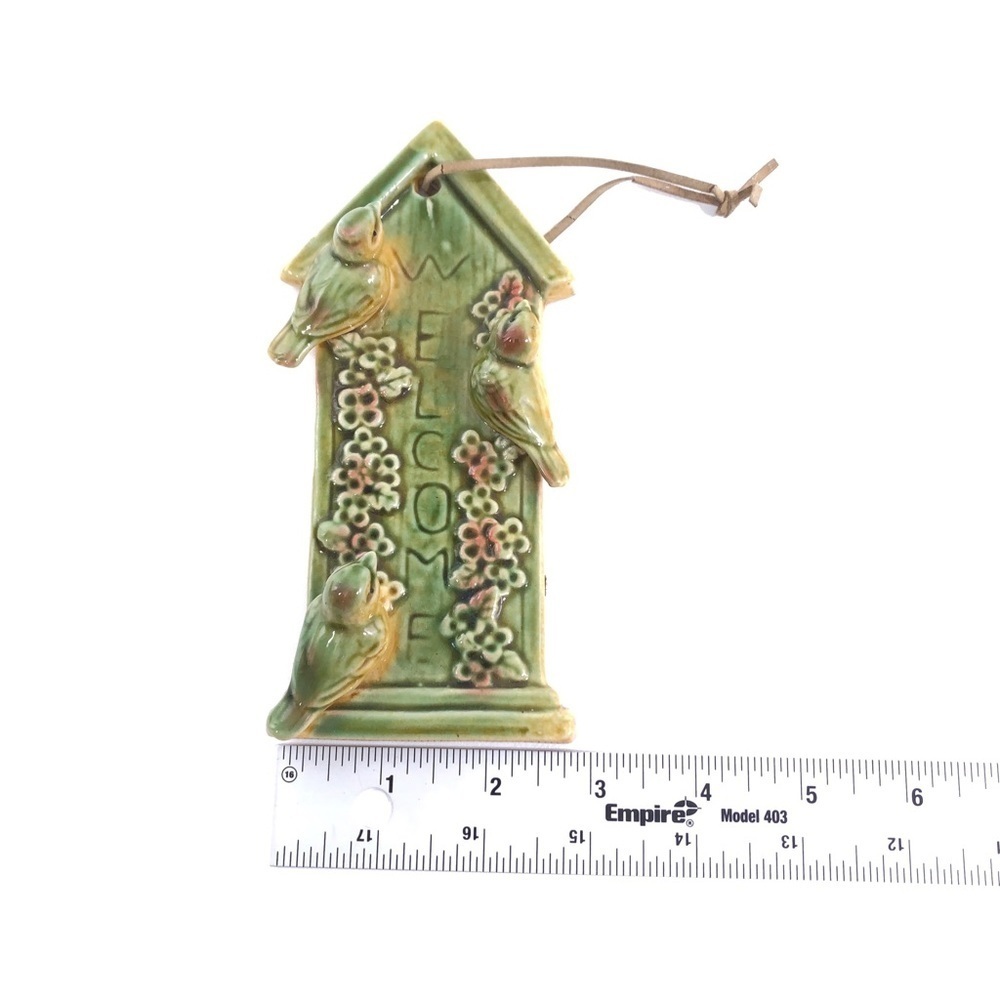 Welcome Hanging Green Ceramic Birdhouse Ornamnet Decor 3D Birds - Picture 6 of 6